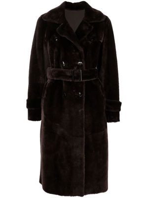 Suprema shearling belted-waist coat - Brown