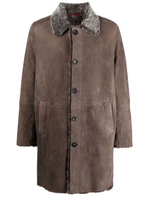 Suprema shearling-detail leather coat - Grey