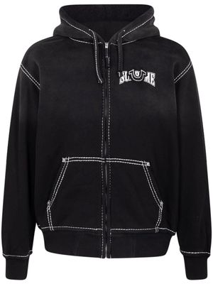 Supreme contrasting stitch zip-up hoodie - Black