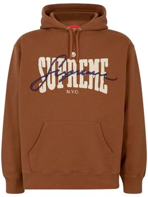 Supreme logo-embroidered cotton hoodie - Brown