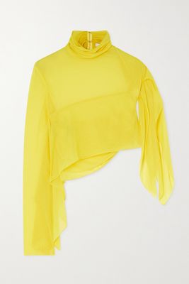 Supriya Lele - Cropped One-sleeve Gathered Georgette Top - Yellow