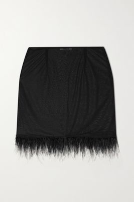 Supriya Lele - Feather-trimmed Jersey Mini Skirt - Black