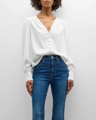 Sura Long-Sleeve Button-Front Blouse
