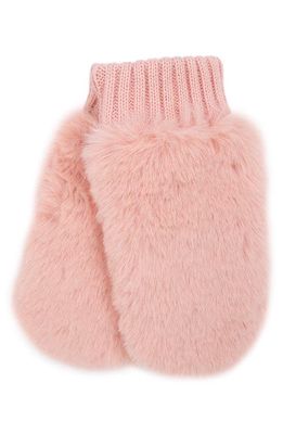 SURELL Kids' Faux Fur Mittens in Pink/Pink
