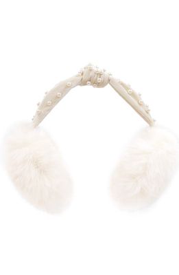 SURELL Kids' Imitation Pearl Embellished Faux Fur Earmuffs in Ivory/Ivory