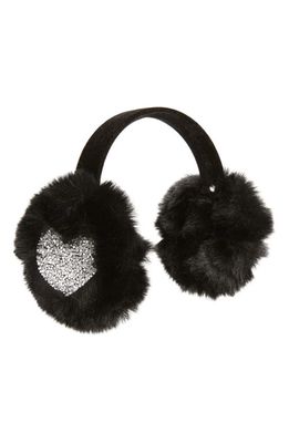 SURELL Kids' Sparkle Appliqué Faux Fur Earmuffs in Black/Silver Heart