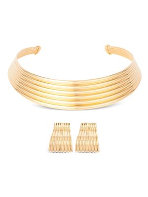 Susan Caplan Vintage 1970s Monet ribbed style choker and earrings set - Gold