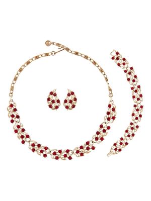 Susan Caplan Vintage 1980s crystal ruby necklace, bracelet and earring set - Gold