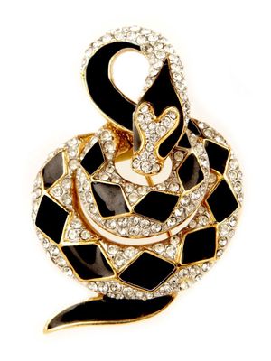 Susan Caplan Vintage 1980s snake crystal-embellished brooch - Black