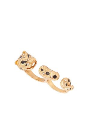 Susan Caplan Vintage 2000s Panther crystal-embellished knuckleduster ring - Gold