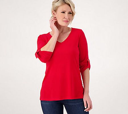 Susan Graver Every Day Liquid Knit Top w/D-Ring Sleeve Detail