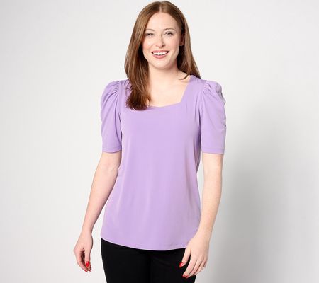 Susan Graver Liquid Knit Square Neck Top with Elbow Sleeves