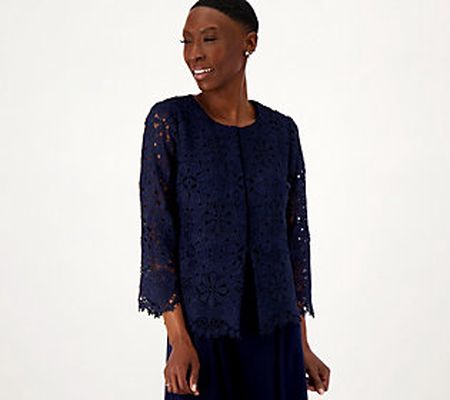 Susan Graver Occasions Crochet Lace 3/4 Sleeve Cardigan