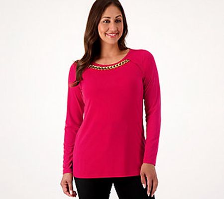 Susan Graver Occasions Liquid Knit Long Sleeve Top w/Chain