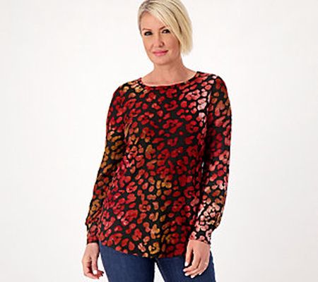 Susan Graver Pet Tie Dye Burnout Knit Tunic w/ Shirt Tail Hem