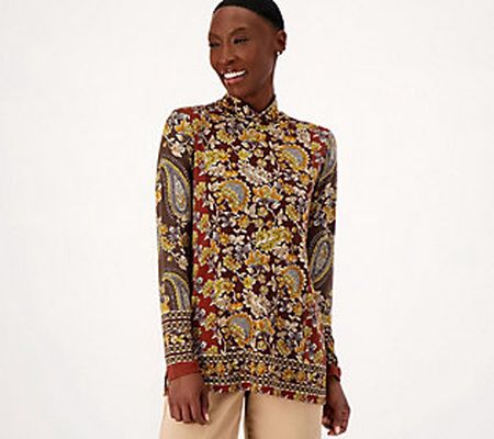 Susan Graver Petite Printed Liquid Knit Mock Neck Tunic