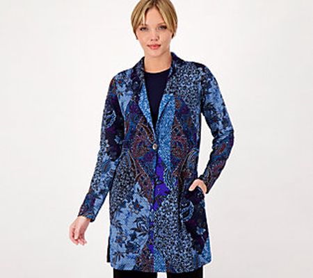 Susan Graver Petite Printed Novelty Knit Jacket w/ Shawl Collar