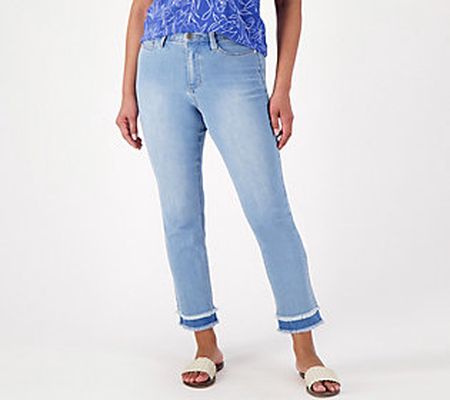 Susan Graver Petite Straight Leg Ankle Jean w/ Frayed Hem