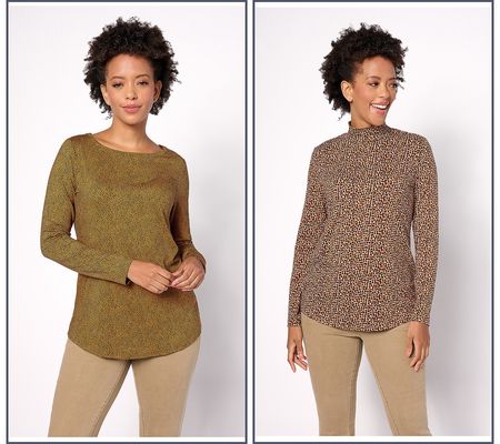 Susan Graver Printed Brushed Liquid Knit Set of 2 Tops