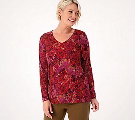 Susan Graver Printed Petite Liquid Knit Long Sleeve Tunic