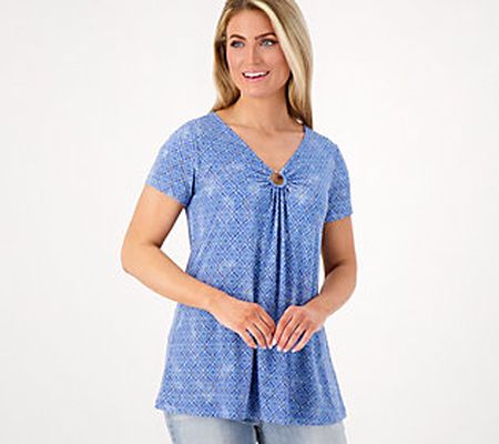 Susan Graver Printed Petite Liquid Knit Short Sleeve Tunic