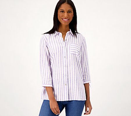 Susan Graver PURE Yarn-Dyed Petite Linen Blend Shirt