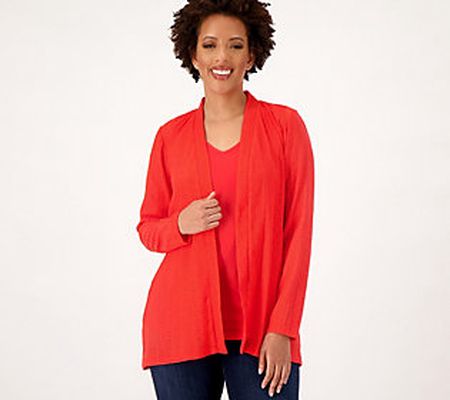 Susan Graver Reg Eyelet Knit Cardigan w/Liquid Knit Tank Set