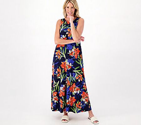 Susan Graver Regular Printed Liquid Knit Maxi Dress w/Pockets