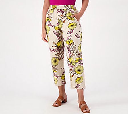 Susan Graver Regular PURE Linen Blend Straight Leg Crop Pants