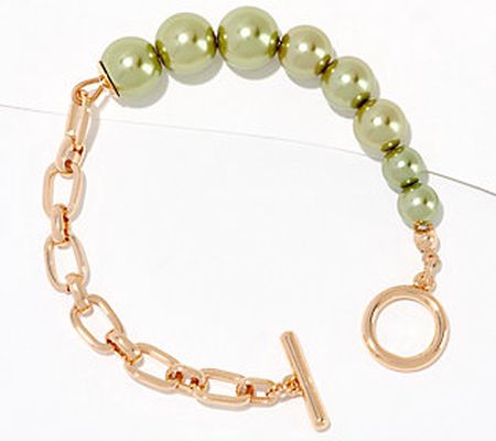 Susan Graver Simulated Pearl & Chain Toggle Bracelet