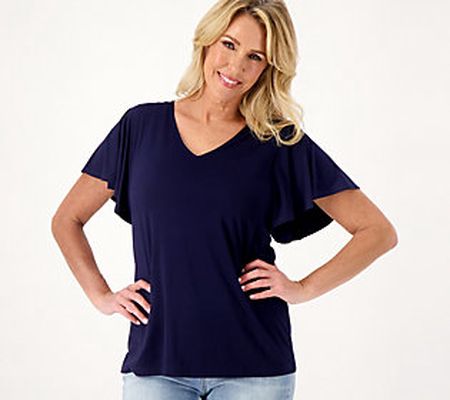 Susan Graver Weekend Cool Touch V-Neck Flutter Sleeve Top