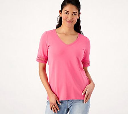 Susan Graver Weekend Cotton Modal Elbow Sleeve Top