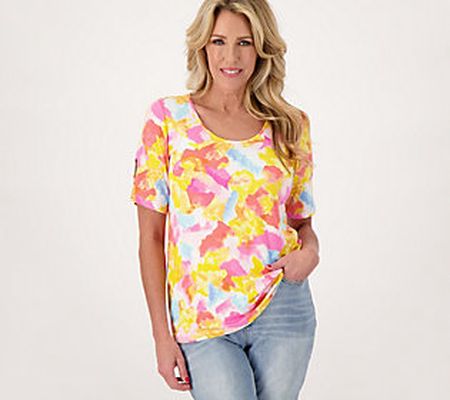 Susan Graver Weekend Printed Cool Touch Elbow Sleeve Top