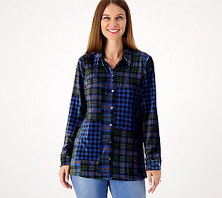 Susan Graver Weekend Regular Plaid Knit Corduroy Shirt