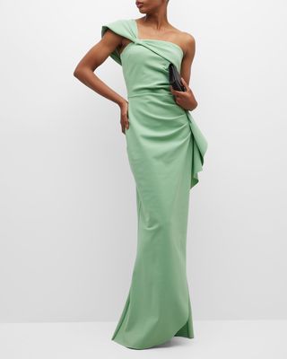 Susana Draped One-Shoulder Pleated Gown