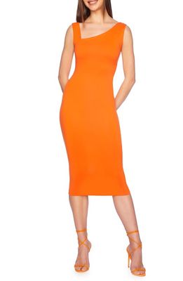 Susana Monaco Asymmetric Neck Body Con Midi Dress in Mandarin 