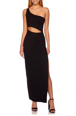 Susana Monaco One-Shoulder Cutout High Slit Maxi Dress in Black