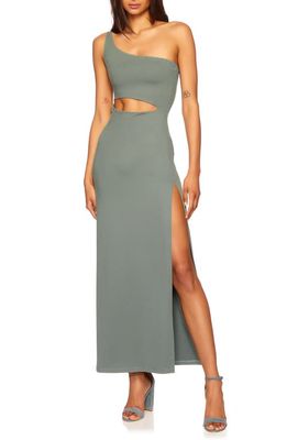 Susana Monaco One-Shoulder Cutout High Slit Maxi Dress in Slate