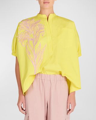 Susanne Floral Embroidered Short-Sleeve Blouse