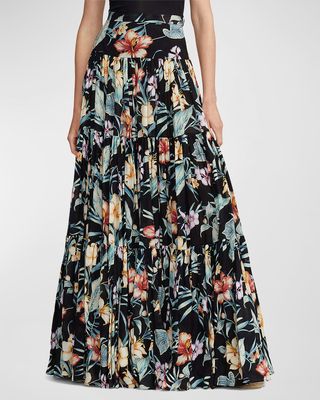 Sutton Delano Tropical Floral Tiered Maxi Skirt
