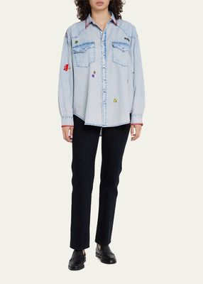 Suz Multicolor Embroidered Chambray Western Shirt