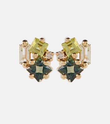 Suzanne Kalan 14kt gold earrings with diamonds and gemstones