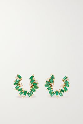 Suzanne Kalan - 18-karat Gold, Emerald And Diamond Hoop Earrings - one size