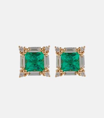 Suzanne Kalan 18kt gold earrings with green emeralds and diamonds