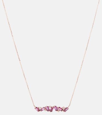 Suzanne Kalan Frenesia Bar 14kt gold necklace with rhodolite and diamonds