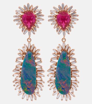 Suzanne Kalan One of a Kind 18kt rose gold drop earring with rubies and gemstones