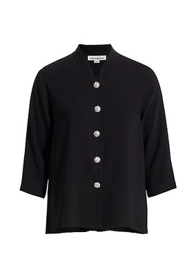 Suzette Pavé-Button Crepe Blouse