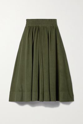 Suzie Kondi - Kyria Gathered Cotton-corduroy Midi Skirt - Green