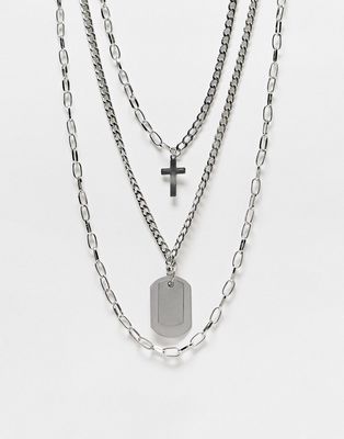 SVNX 3-layer silver neck chain with dog tag pendant