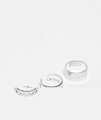 SVNX 3-pack rings in silver with chain details